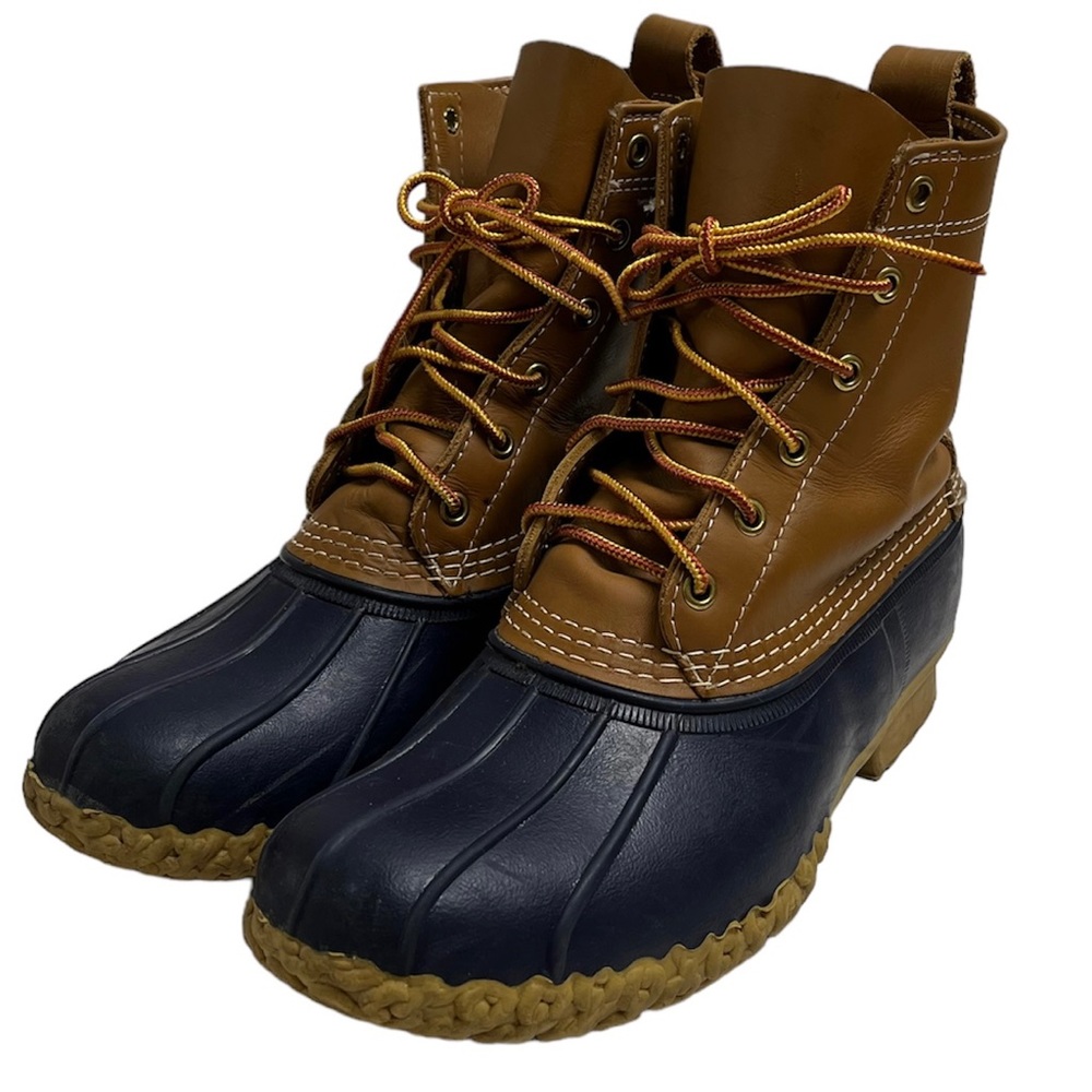 L. L. Bean Boots 8” Tan Navy Duck Hunting Rain Snow Shoes Made in Maine Women 9